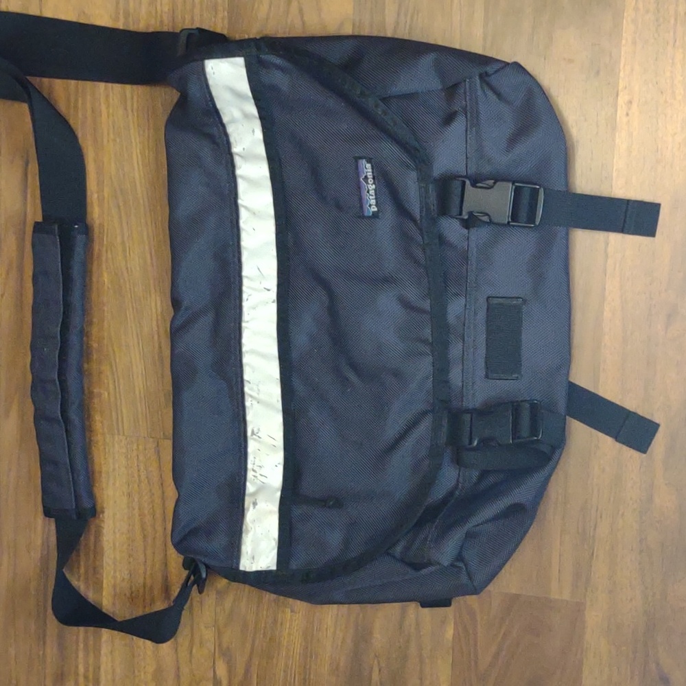 Patagonia Black Messenger Bag with Reflective Stripe